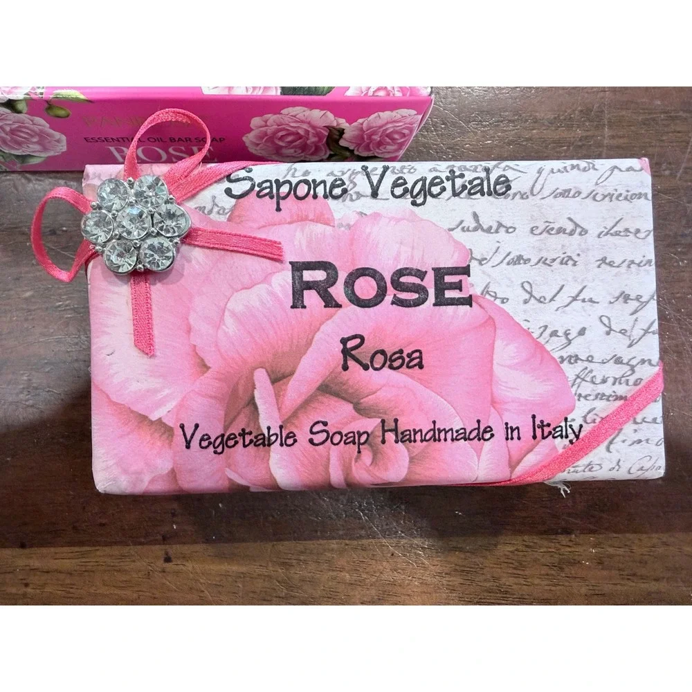 Panrosa Rose Essential Oil Soap & Handmade Italian Vegetable Soap Bundle 2pk